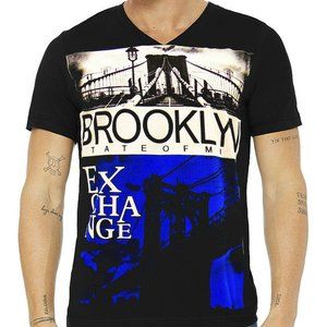 NWT EXCHANGE BROOKLYN BRIDGE MEN'S BLACK V-NECK SHORT SLEEVE T-SHIRT SIZE M